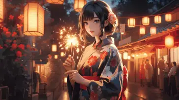 Anime Girl With Sparklers live wallpaper download