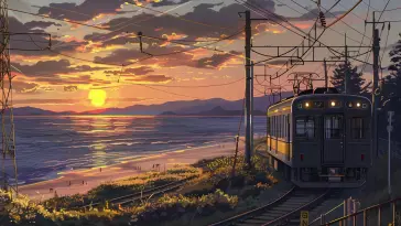 Anime Train at Sunset live wallpaper download