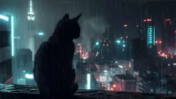 Black Cat in Rain live wallpaper download