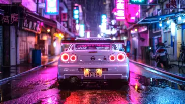 Nissan GTR R34 on Neon Street live wallpaper download