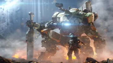 Titan and Pilot Standing in the Battlefield live wallpaper download