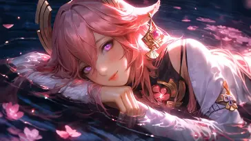 Yae Miko at the Blossom Lake live wallpaper download