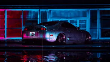 TOYOTA SUPRA at Neon Night Under the Rain live wallpaper download
