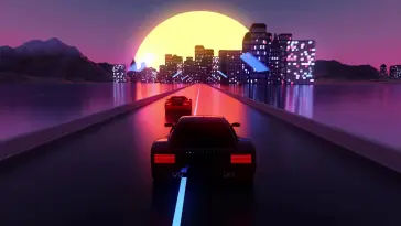 Synthwave Car on Neon Track live wallpaper download