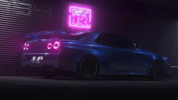 Supercar Nissan GTR R34 at Snowing Night live wallpaper download