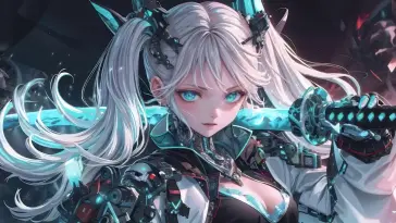 Samurai Girl With Neon Blade live wallpaper download
