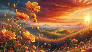 Sunset Over Flower Field live wallpaper download