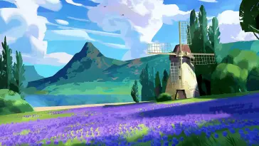Windmill in Flower Field live wallpaper download