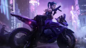 Biker Girl in a Neon World live wallpaper download