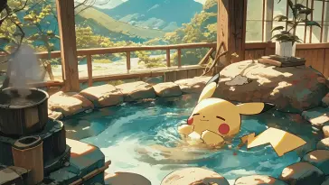 Pikachu Hot Tub Chilling live wallpaper download