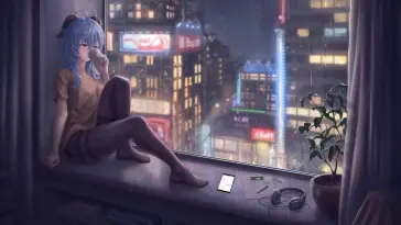 Ganyu Drinking Tea on the Window live wallpaper download