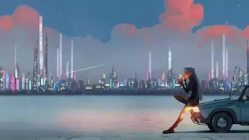 Girl’s Solitude in Cityscape live wallpaper download