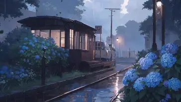 Hydrangeas in Gentle Rain live wallpaper download