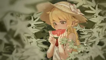 Shinobu Oshino With a Slice of Watermelon (Kiss-Shot ) live wallpaper download