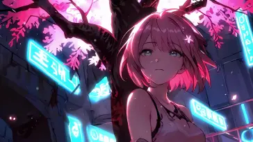 Alone Under Neon Sakura live wallpaper download